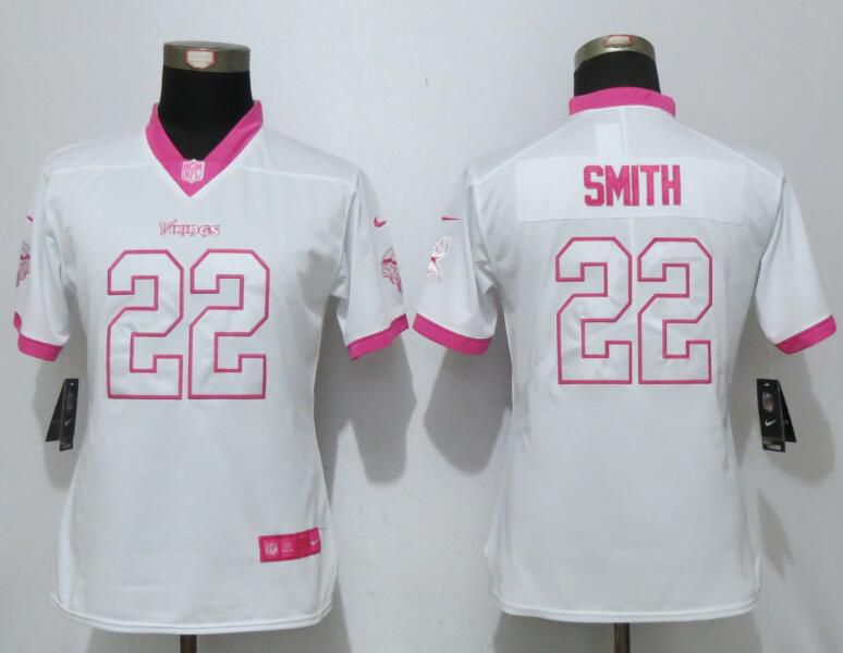 Women 2017 Minnesota Vikings #22 Smith Matthews White Pink Stitched New Nike Elite Rush Fashion NFL Jersey->women nfl jersey->Women Jersey